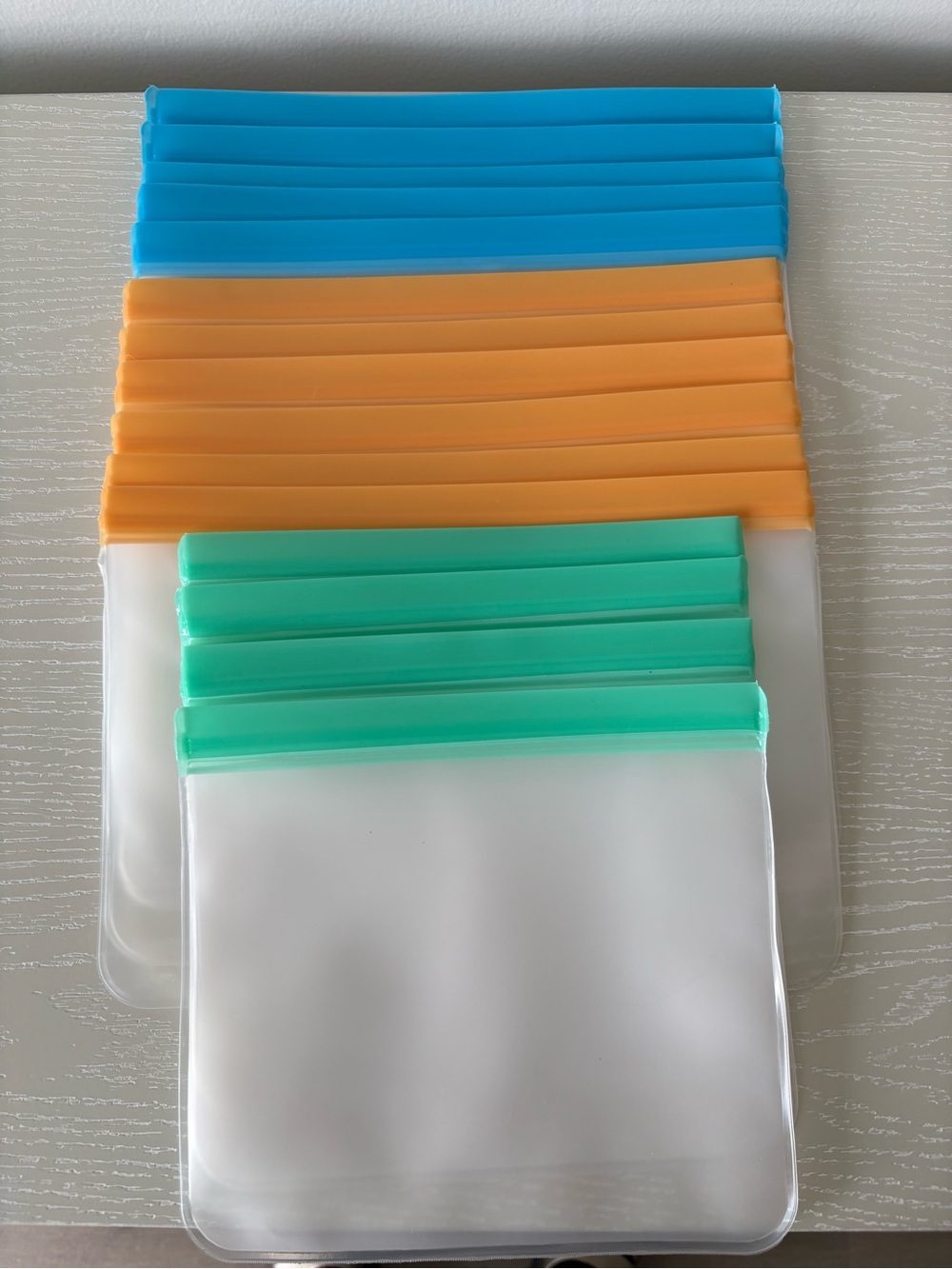 Reusable Silicone Food Storage Bags - Blue, Orange, Green